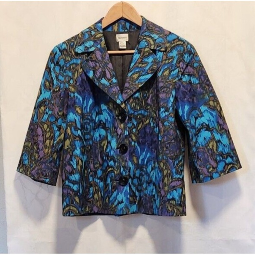 Chico's Blue & Purple Abstract Pattern Blazer